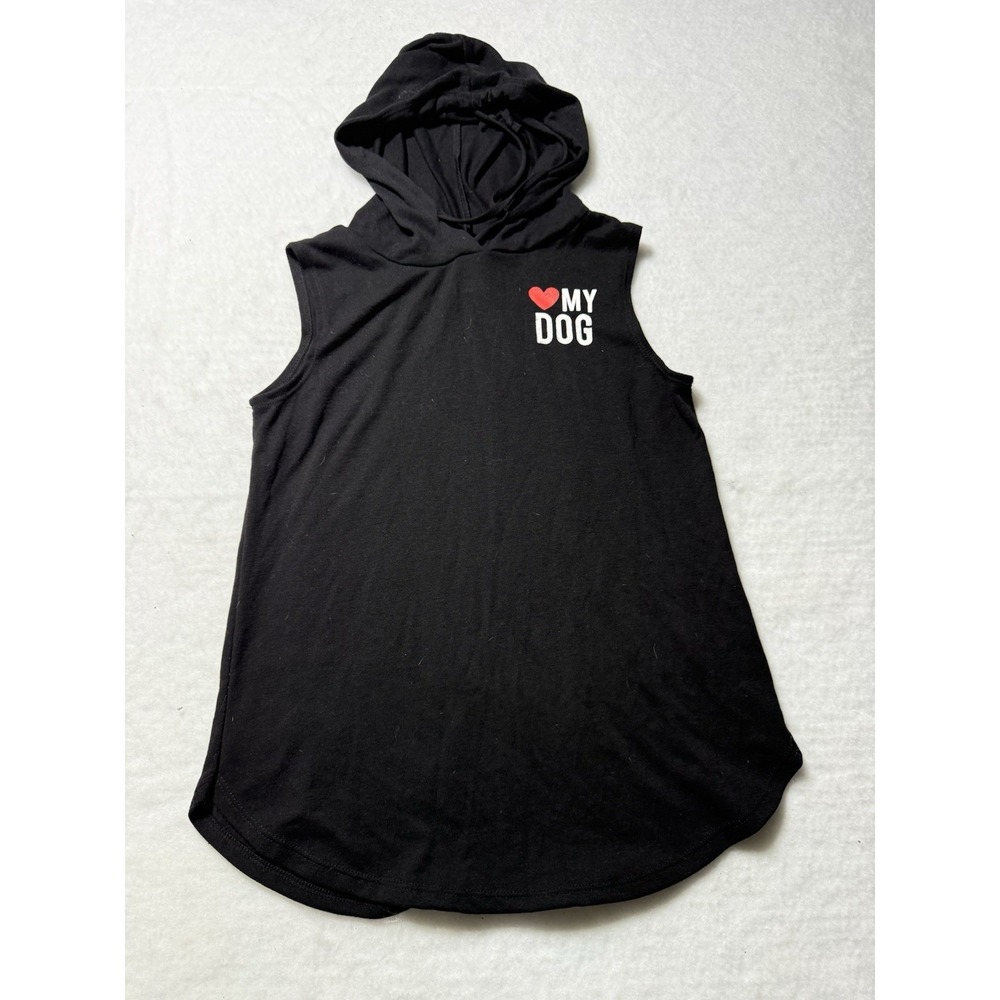 Modern Lux Love My Dog Sleeveless Hooded Tank Top Women's Medium Black Graphic